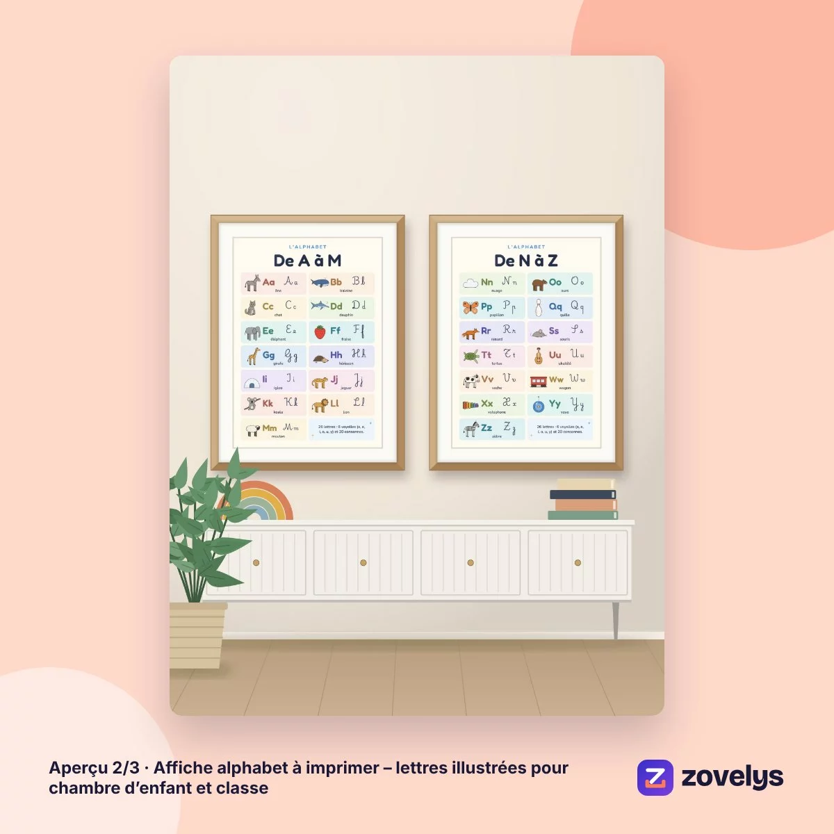 Affiche alphabet à imprimer – lettres illustrées pour chambre d’enfant et classe – aperçu 2