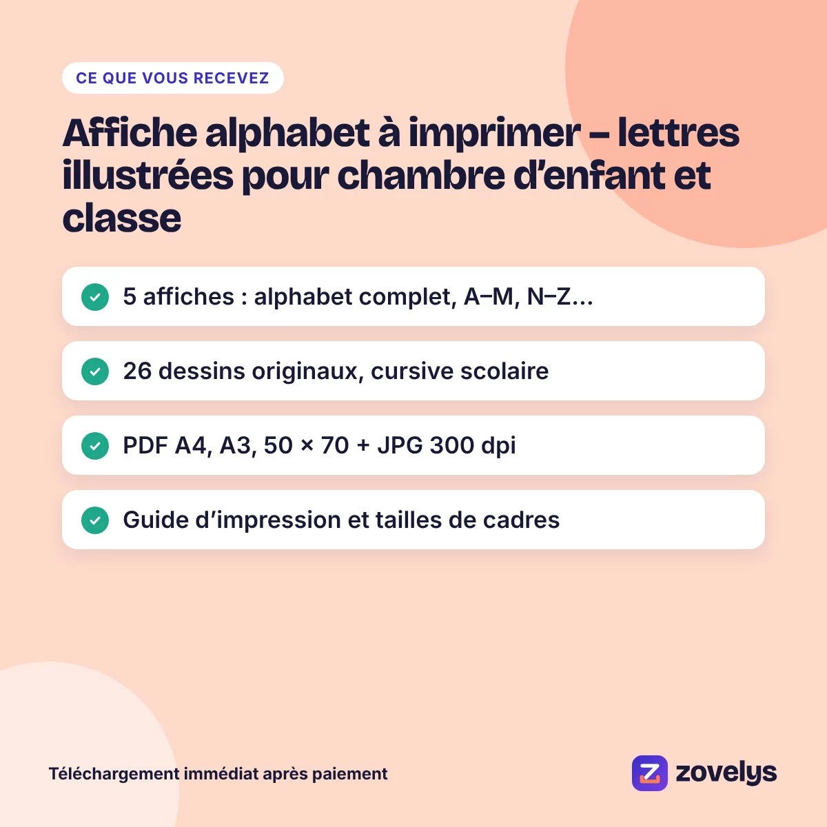 Affiche alphabet à imprimer – lettres illustrées pour chambre d’enfant et classe – aperçu 4
