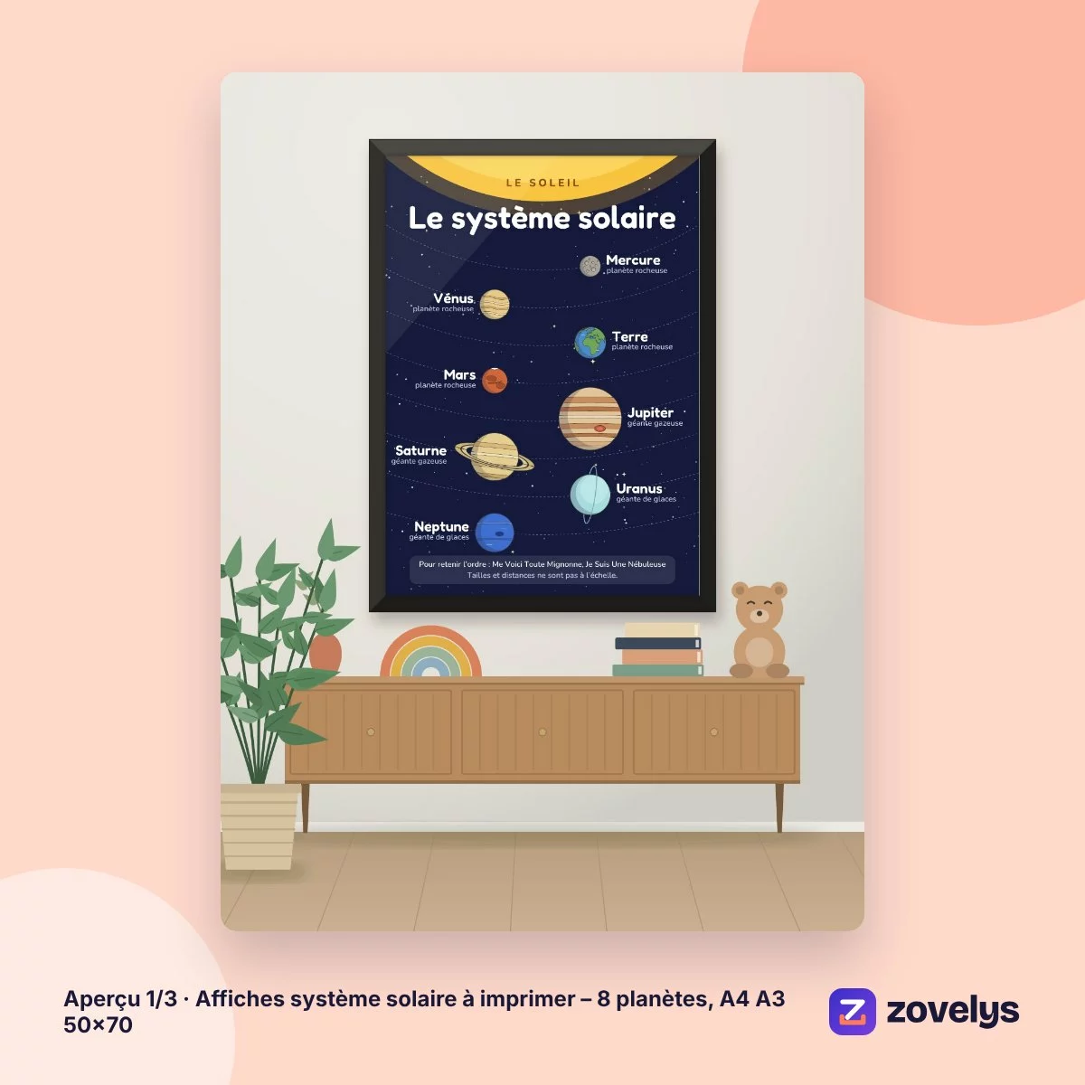 Affiches système solaire à imprimer – 8 planètes, A4 A3 50×70 – aperçu 1