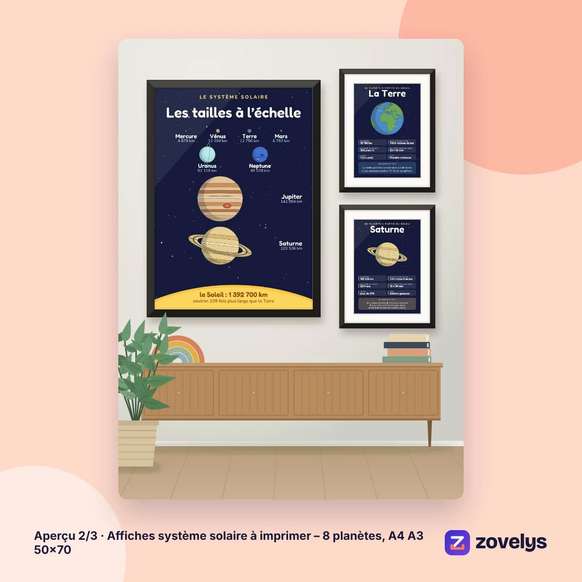 Affiches système solaire à imprimer – 8 planètes, A4 A3 50×70 – aperçu 2