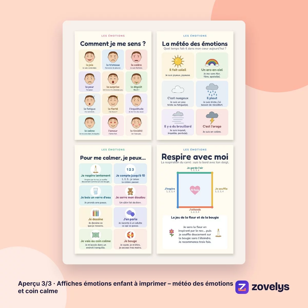 Affiches émotions enfant à imprimer – météo des émotions et coin calme – aperçu 3