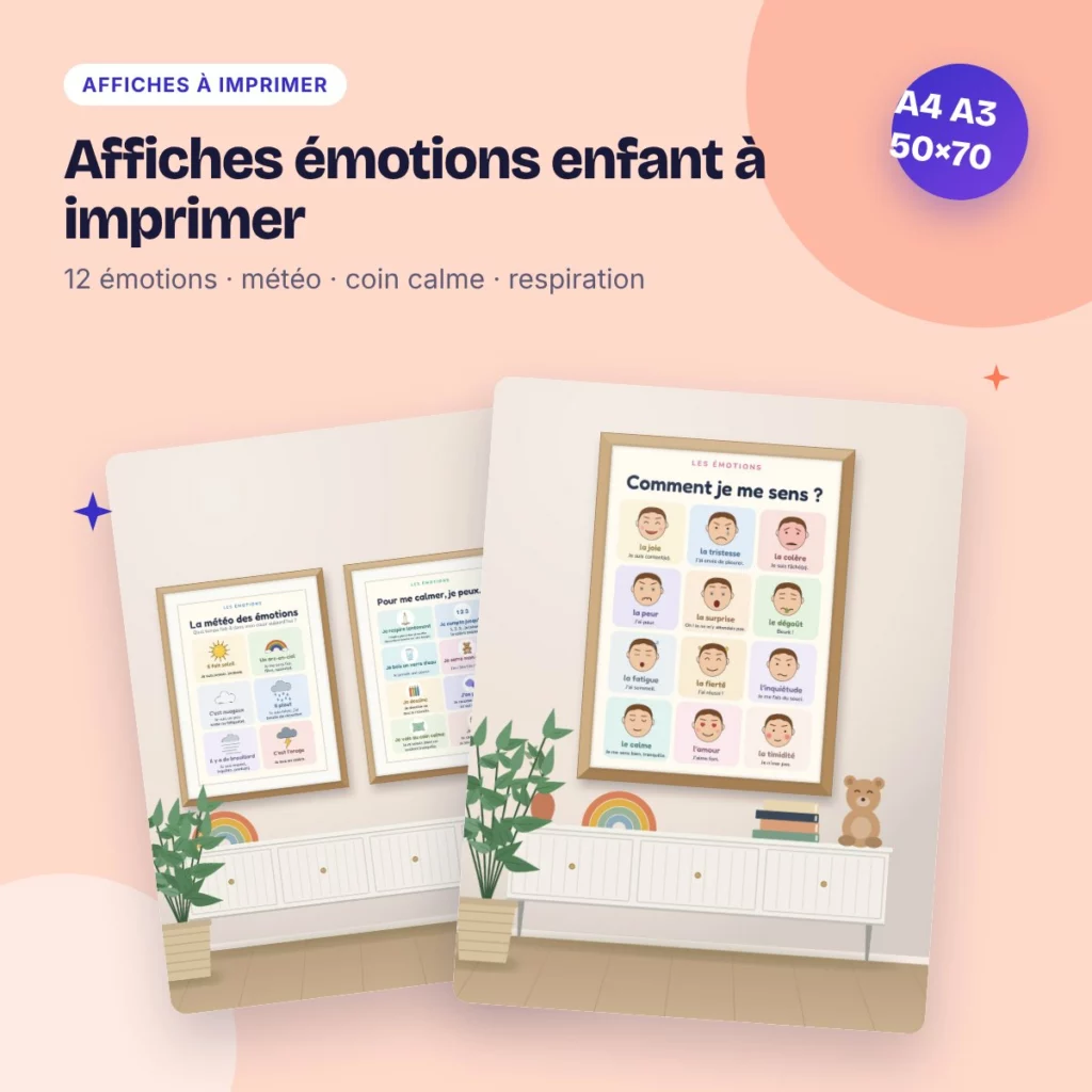 Affiches émotions enfant à imprimer – météo des émotions et coin calme
