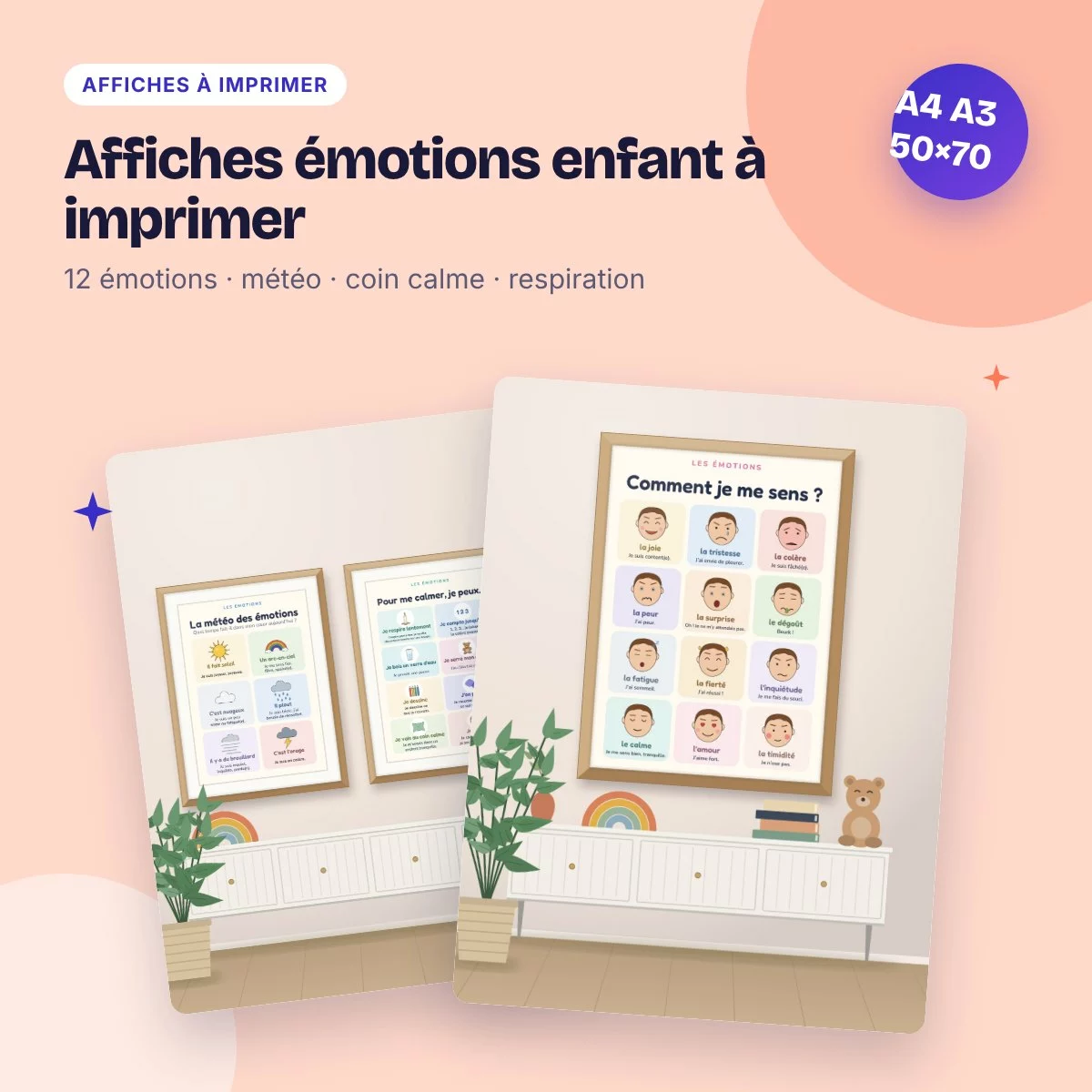 Affiches émotions enfant à imprimer – météo des émotions et coin calme