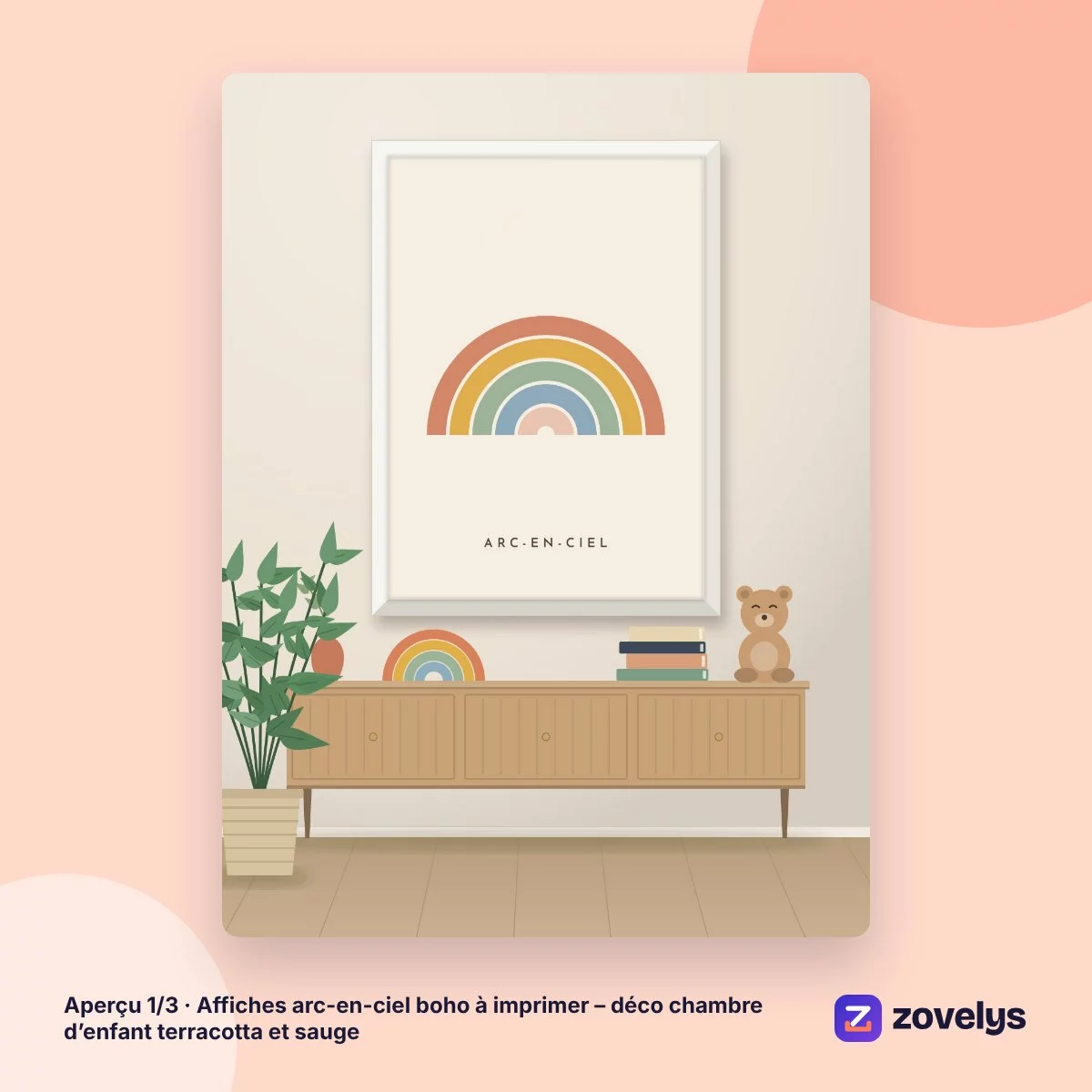 Affiches arc-en-ciel boho à imprimer – déco chambre d’enfant terracotta et sauge – aperçu 1
