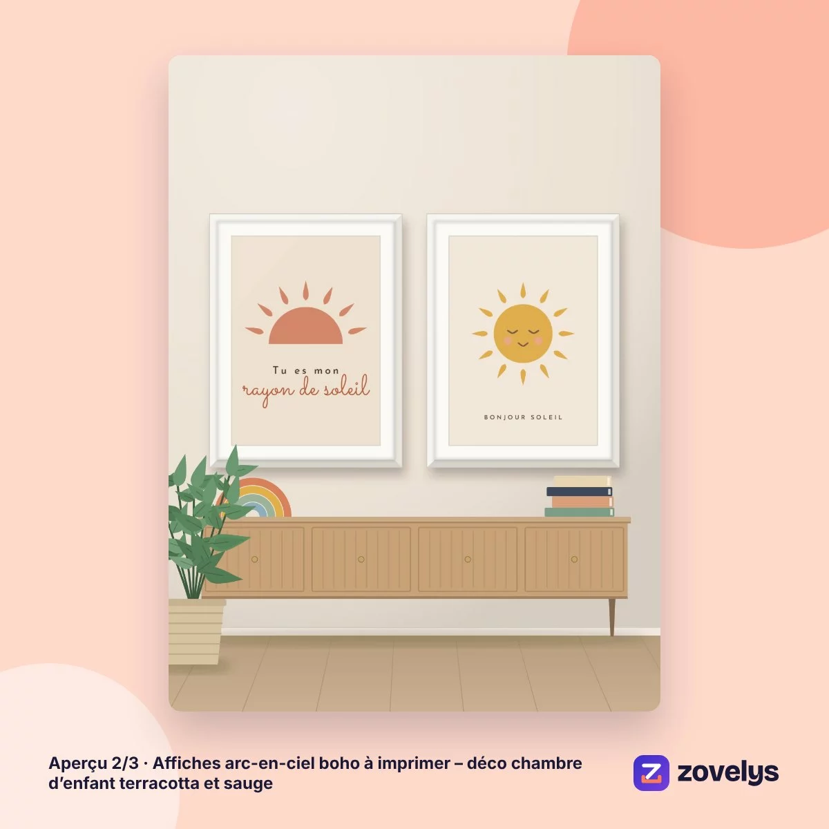 Affiches arc-en-ciel boho à imprimer – déco chambre d’enfant terracotta et sauge – aperçu 2