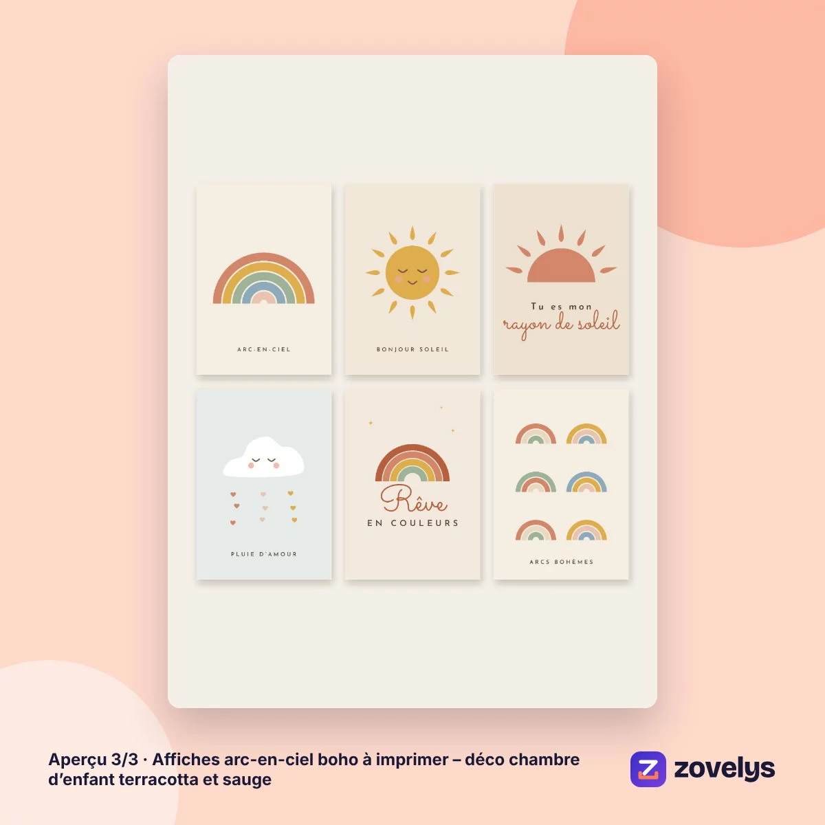 Affiches arc-en-ciel boho à imprimer – déco chambre d’enfant terracotta et sauge – aperçu 3