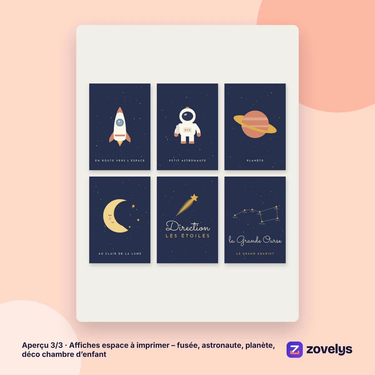 Affiches espace à imprimer – fusée, astronaute, planète, déco chambre d’enfant – aperçu 3