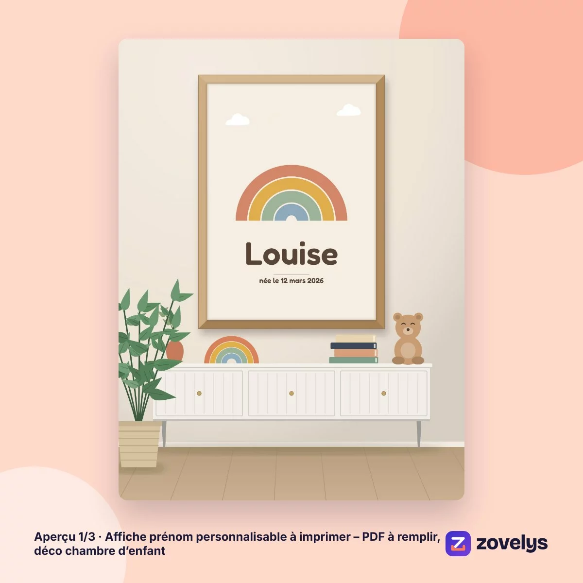 Affiche prénom personnalisable à imprimer – PDF à remplir, déco chambre d’enfant – aperçu 1