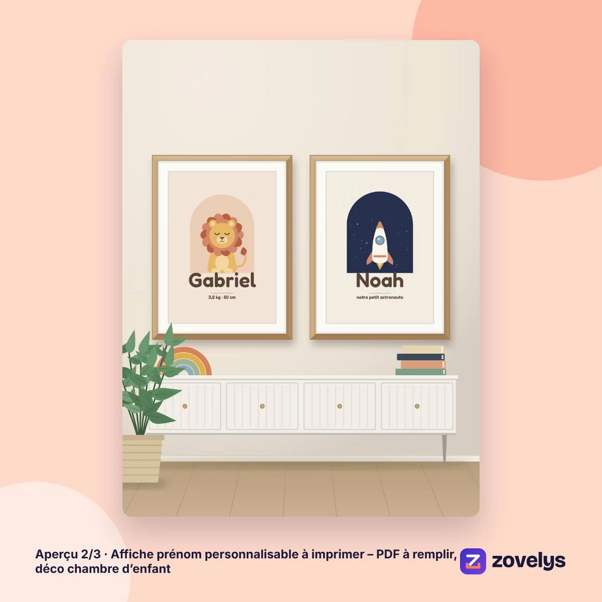 Affiche prénom personnalisable à imprimer – PDF à remplir, déco chambre d’enfant – aperçu 2
