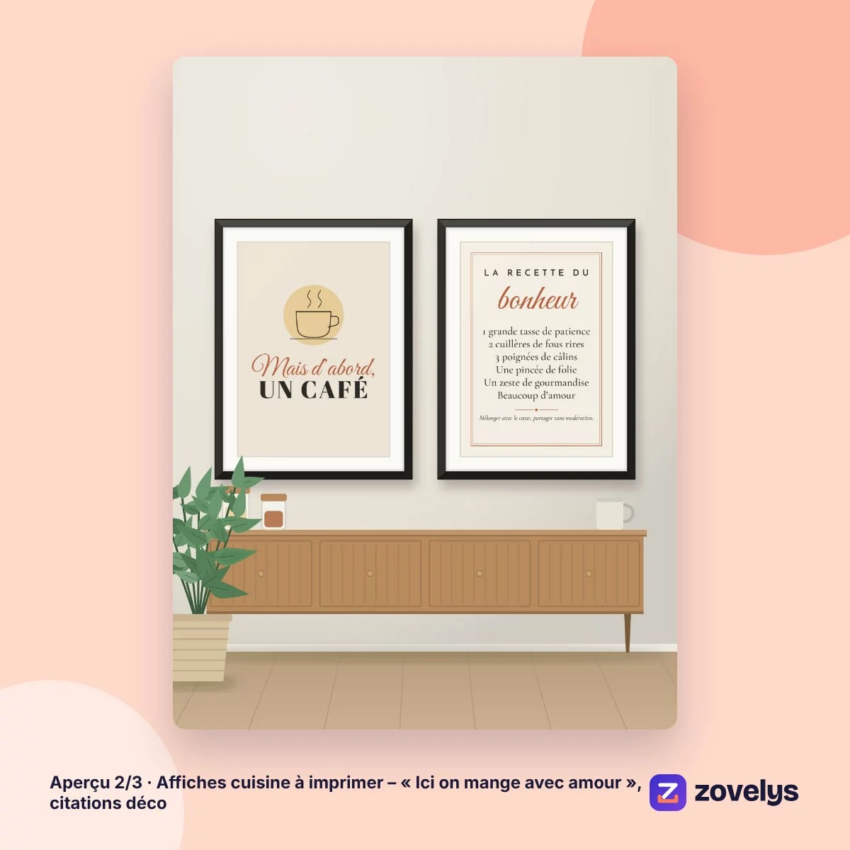 Affiches cuisine à imprimer – « Ici on mange avec amour », citations déco – aperçu 2