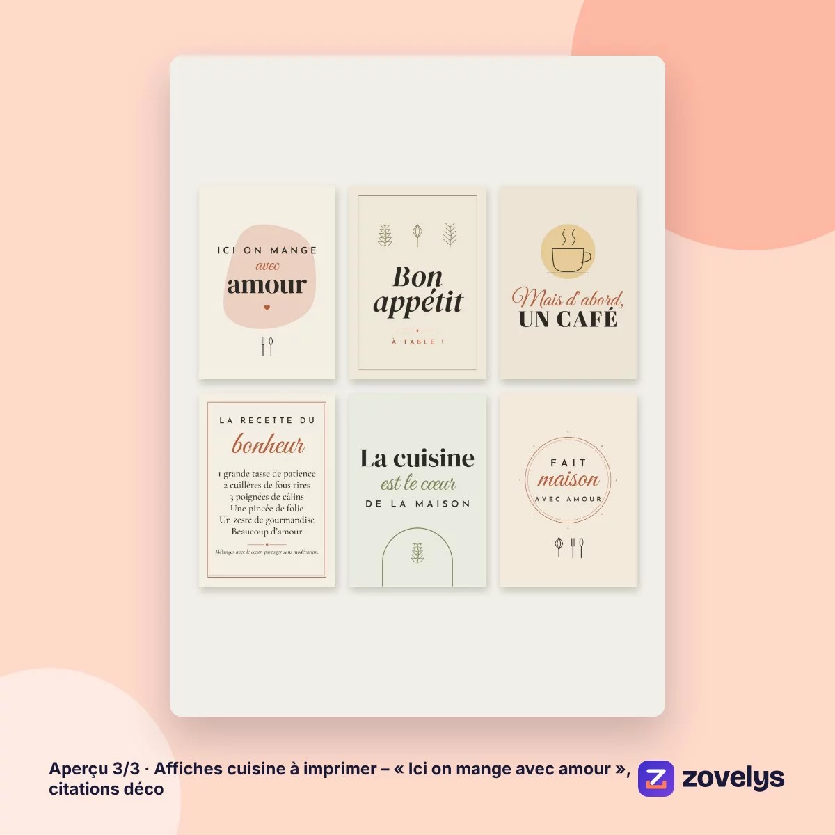 Affiches cuisine à imprimer – « Ici on mange avec amour », citations déco – aperçu 3