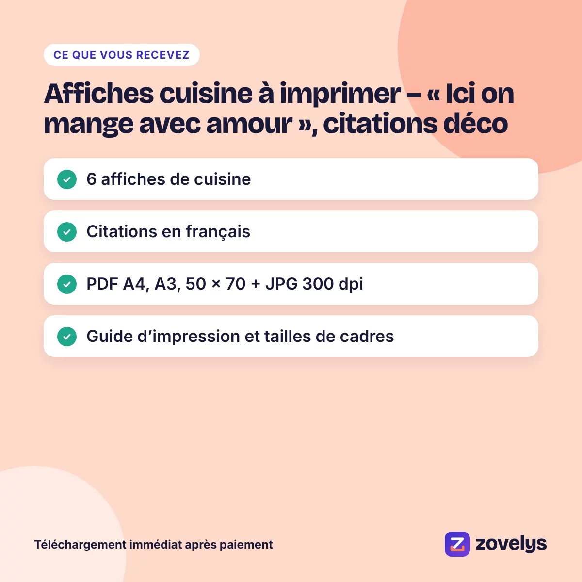 Affiches cuisine à imprimer – « Ici on mange avec amour », citations déco – aperçu 4