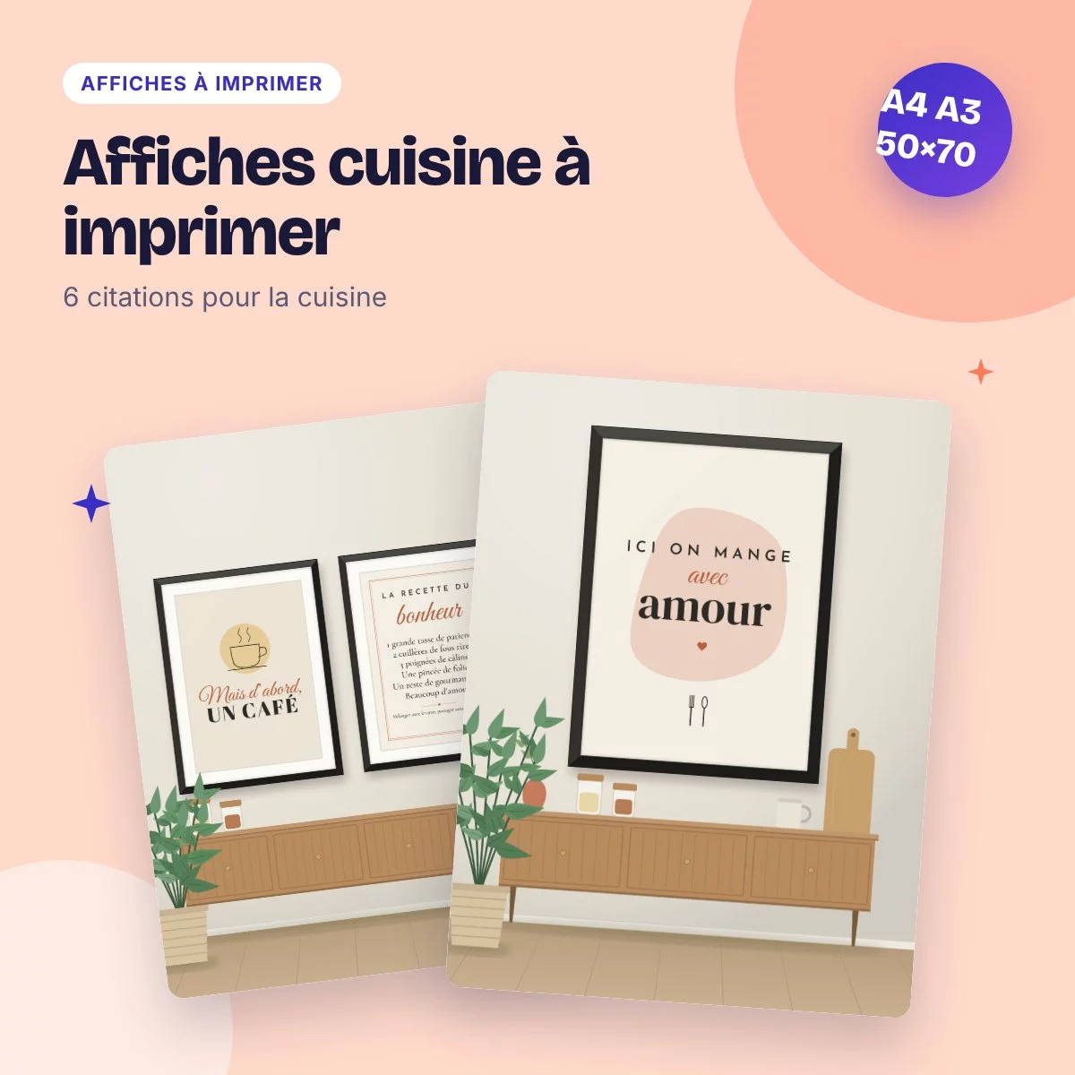 Affiches cuisine à imprimer – « Ici on mange avec amour », citations déco