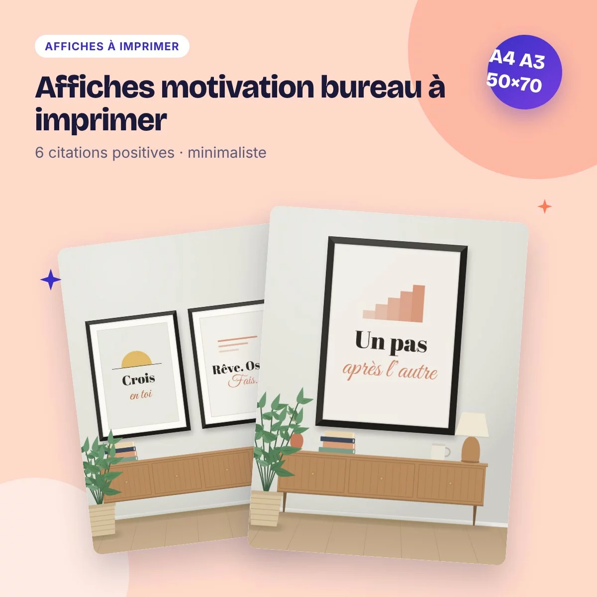 Affiches motivation bureau à imprimer – 6 citations positives en français