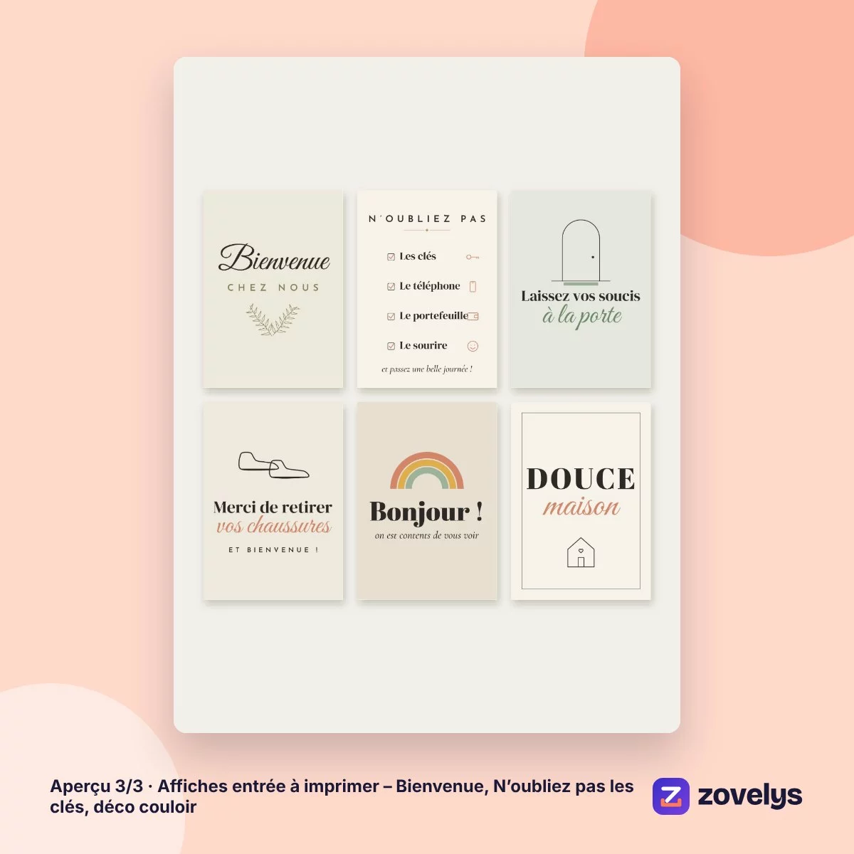 Affiches entrée à imprimer – Bienvenue, N’oubliez pas les clés, déco couloir – aperçu 3