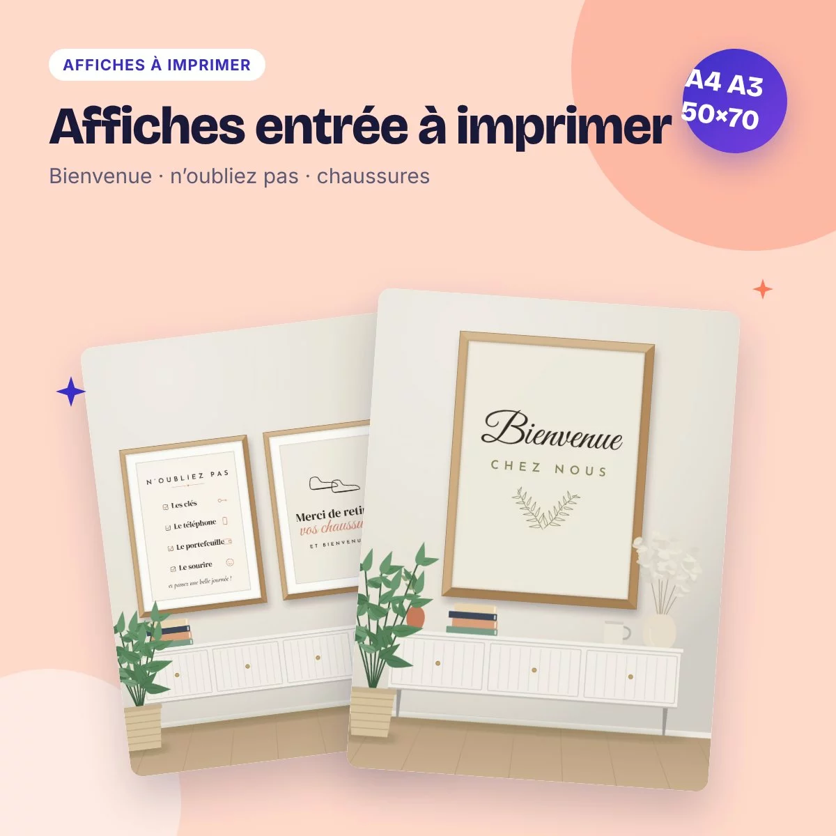 Affiches entrée à imprimer – Bienvenue, N’oubliez pas les clés, déco couloir
