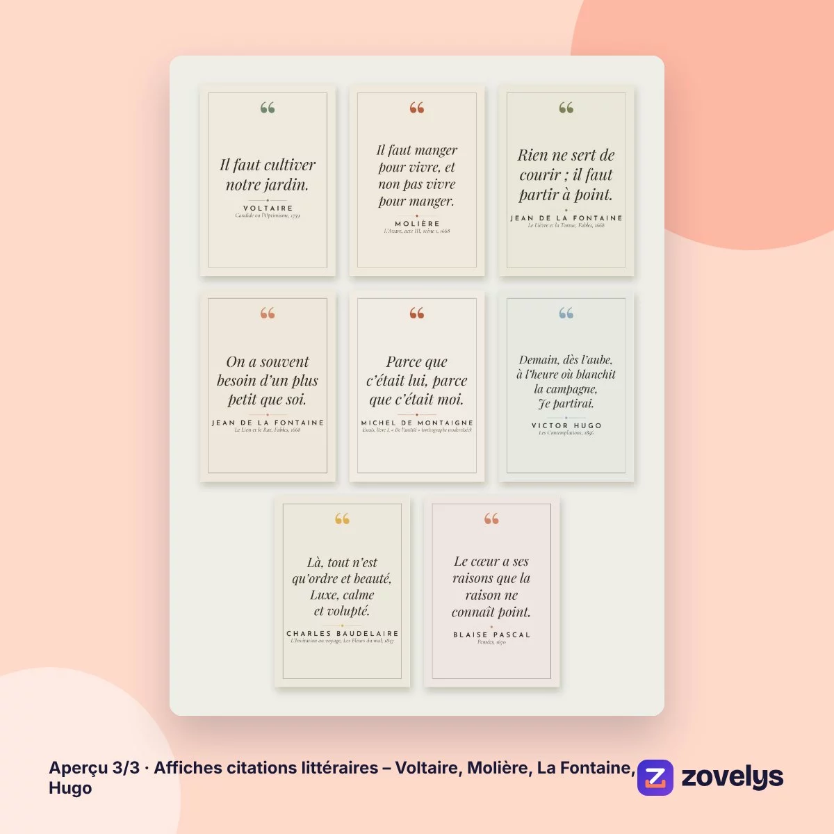 Affiches citations littéraires – Voltaire, Molière, La Fontaine, Hugo – aperçu 3