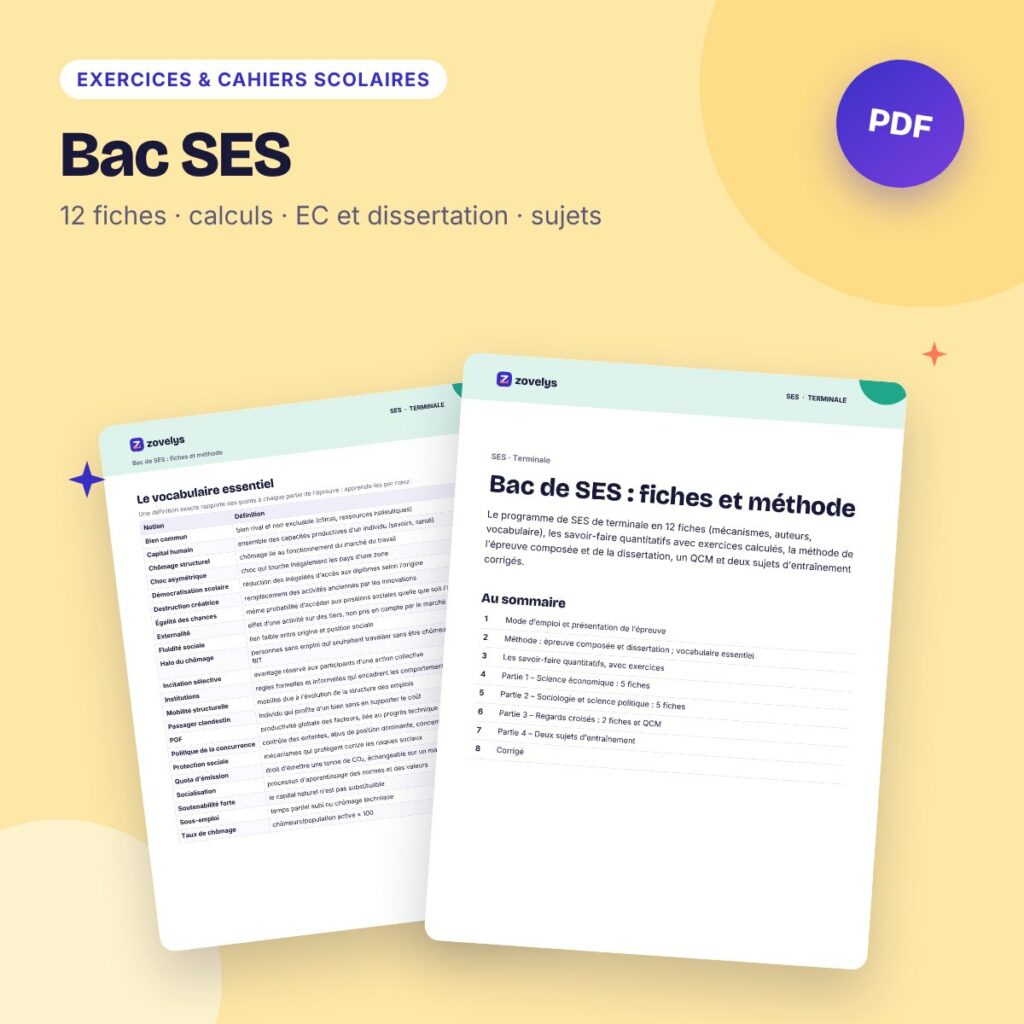 Bac SES – 12 fiches du programme, savoir-faire, méthode et sujets corrigés