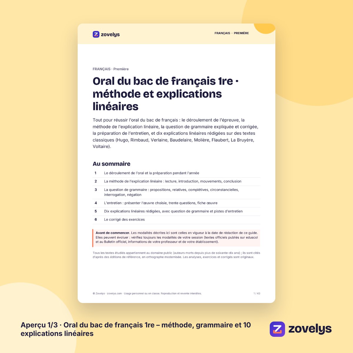 Oral du bac de français 1re – méthode, grammaire et 10 explications linéaires – aperçu 1