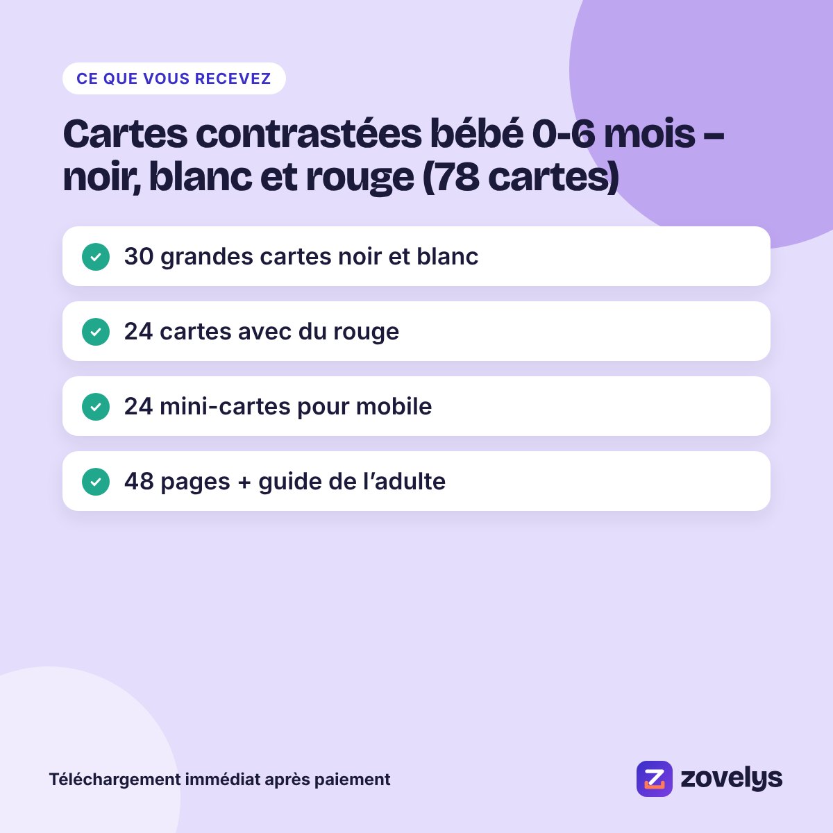 Cartes contrastées bébé 0-6 mois – noir, blanc et rouge (78 cartes) – aperçu 4