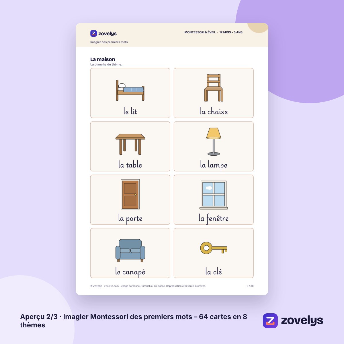 Imagier Montessori des premiers mots – 64 cartes en 8 thèmes – aperçu 2