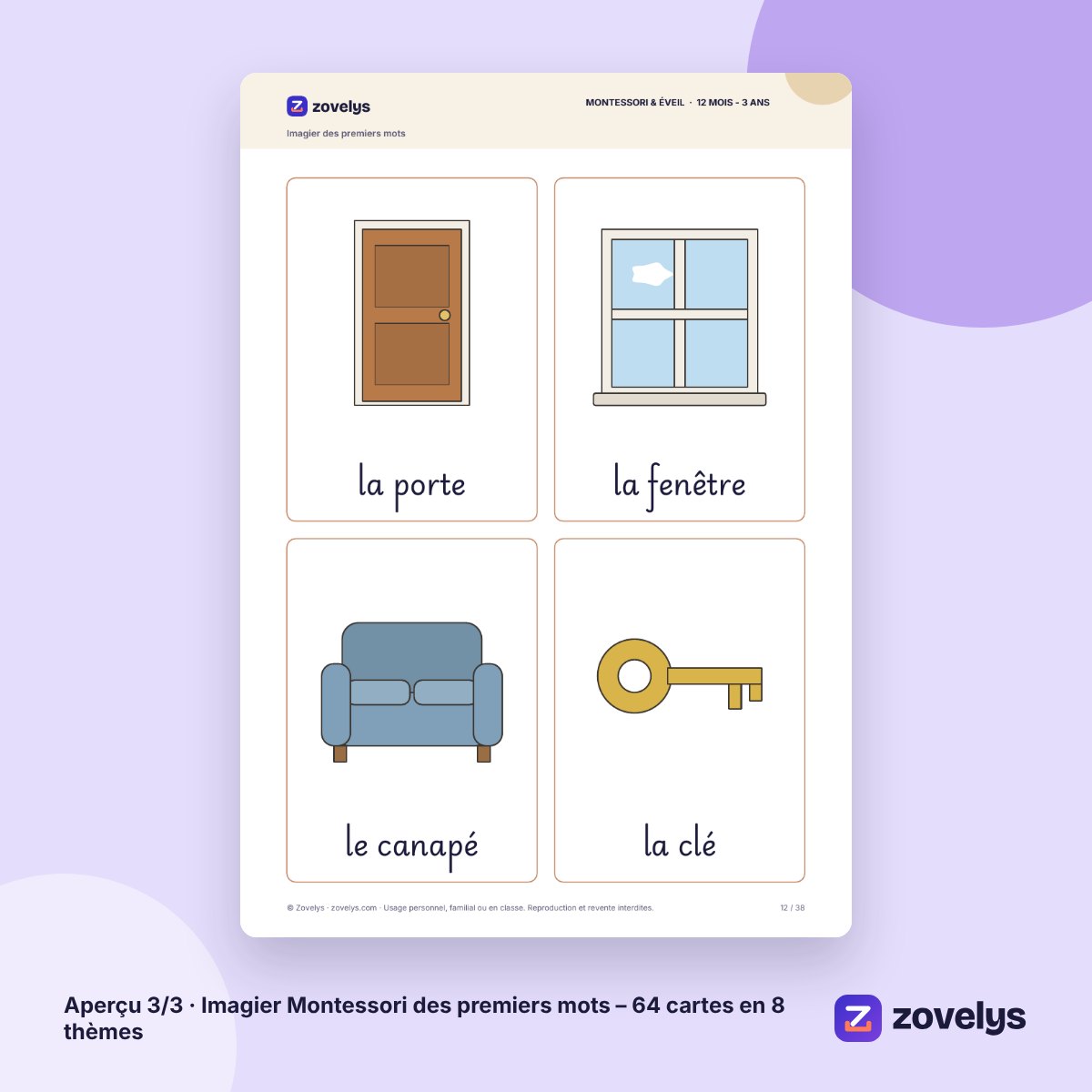 Imagier Montessori des premiers mots – 64 cartes en 8 thèmes – aperçu 3