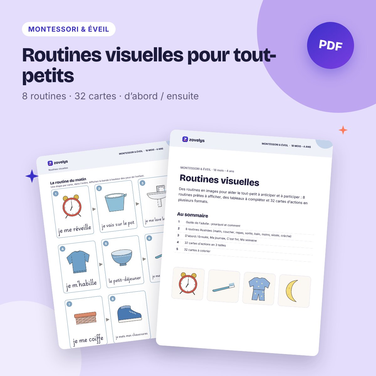 Routines visuelles pour tout-petits – matin, coucher, repas, sortie (32 cartes)