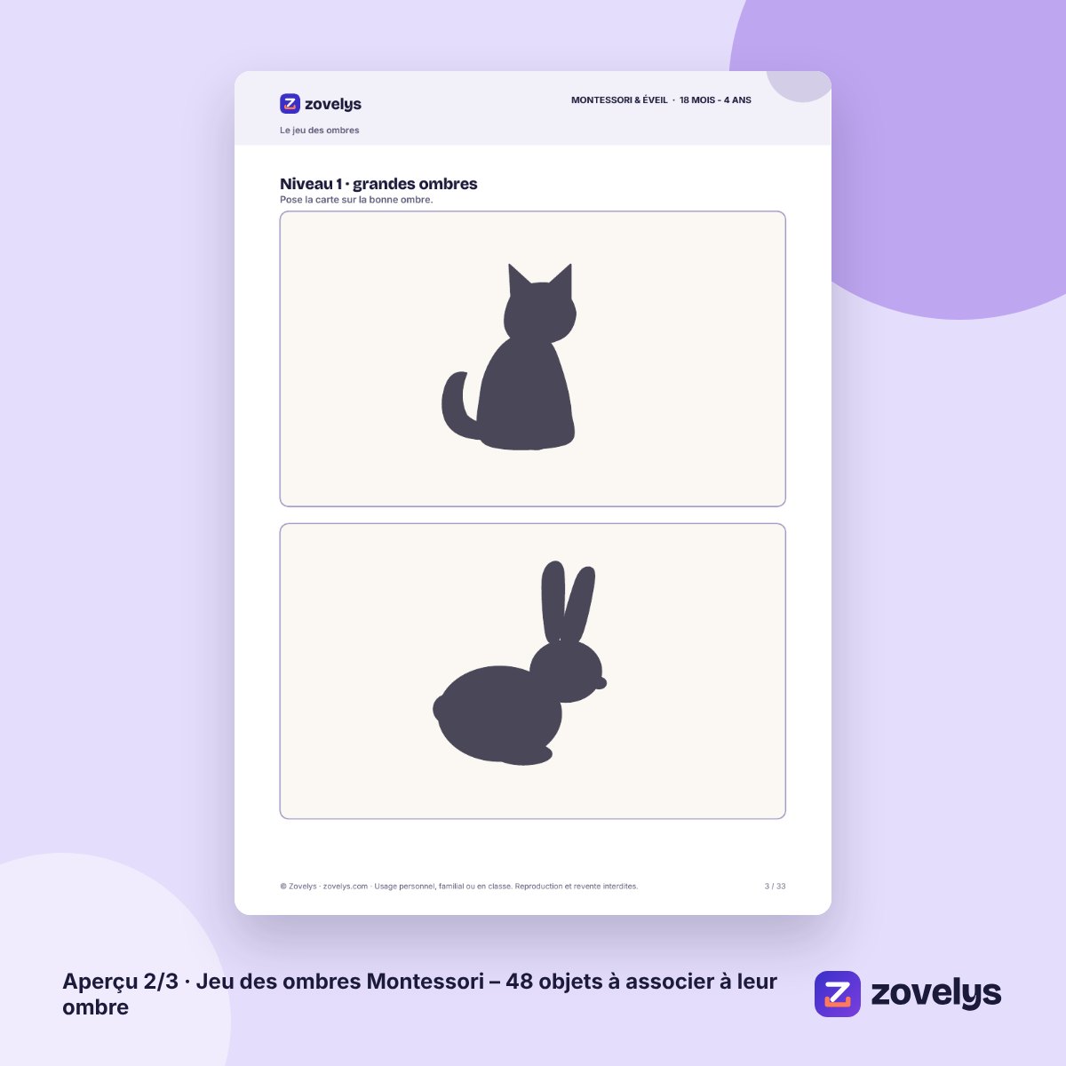 Jeu des ombres Montessori – 48 objets à associer à leur ombre – aperçu 2