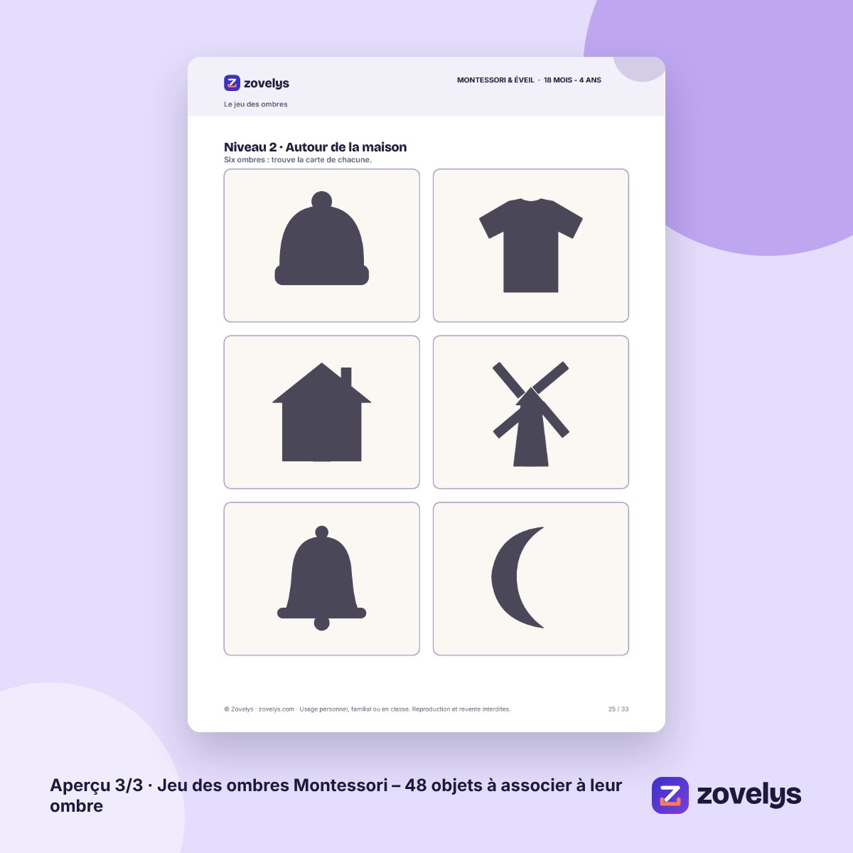 Jeu des ombres Montessori – 48 objets à associer à leur ombre – aperçu 3