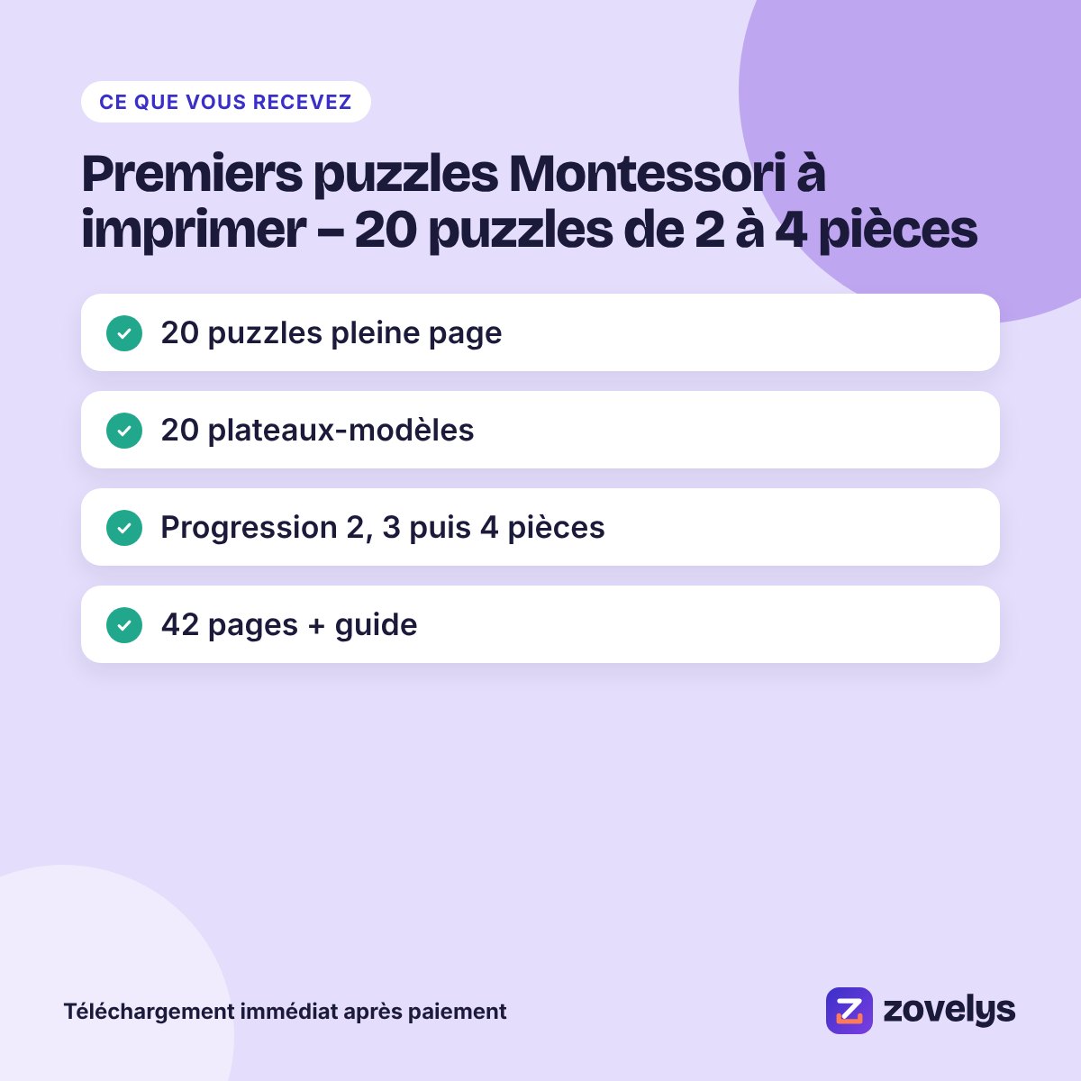 Premiers puzzles Montessori à imprimer – 20 puzzles de 2 à 4 pièces – aperçu 4