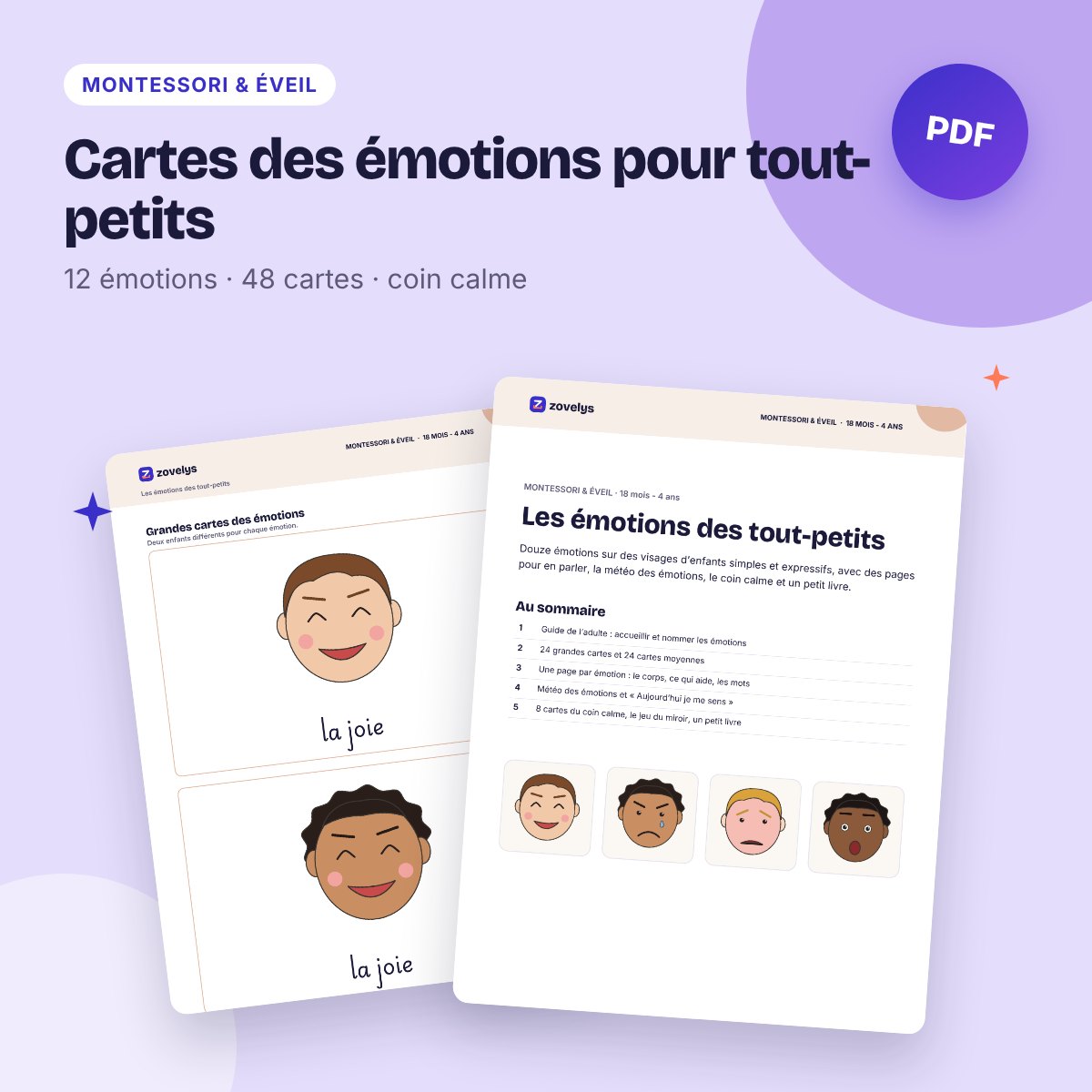 Cartes des émotions pour tout-petits – 12 émotions, météo et coin calme