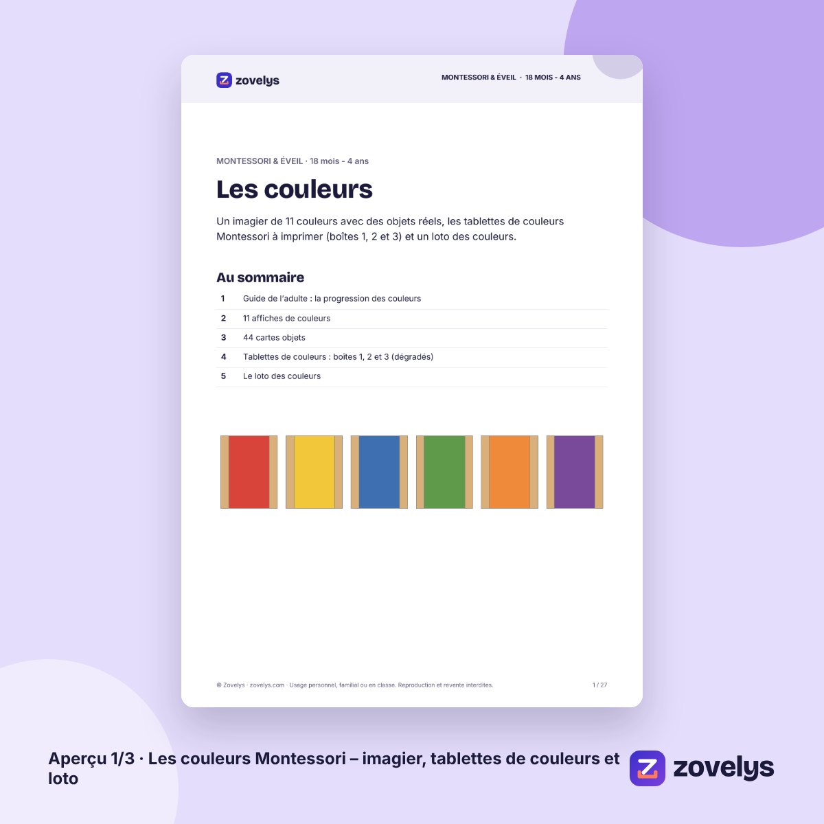 Les couleurs Montessori – imagier, tablettes de couleurs et loto – aperçu 1