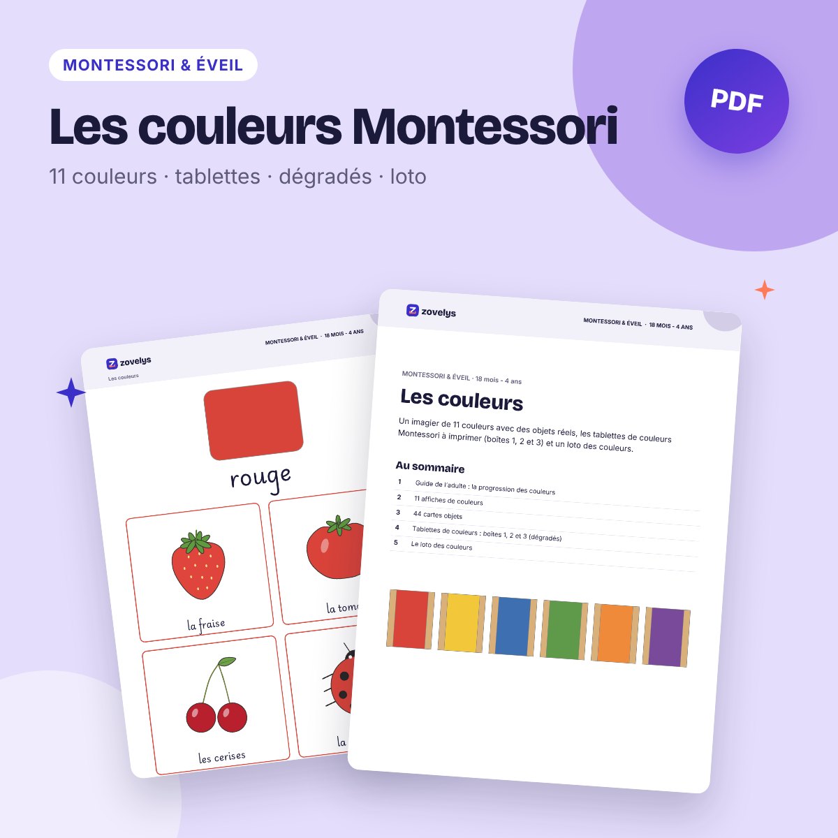 Les couleurs Montessori – imagier, tablettes de couleurs et loto