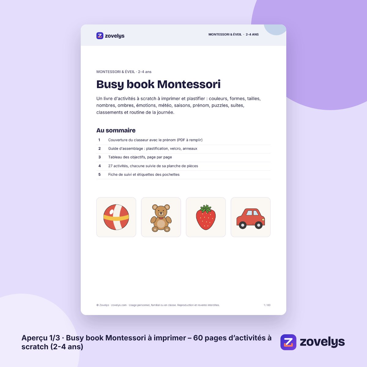 Busy book Montessori à imprimer – 60 pages d’activités à scratch (2-4 ans) – aperçu 1