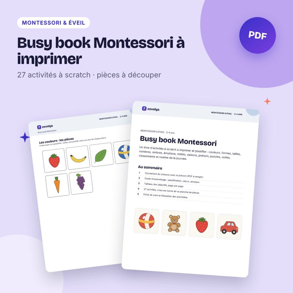 Busy book Montessori à imprimer – 60 pages d’activités à scratch (2-4 ans)
