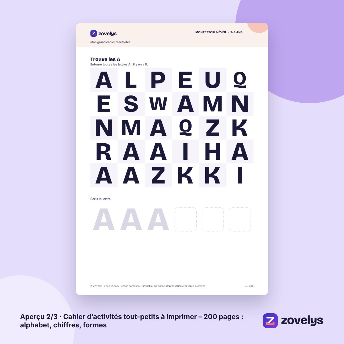 Cahier d’activités tout-petits – 200 pages : alphabet, chiffres, formes – aperçu 2
