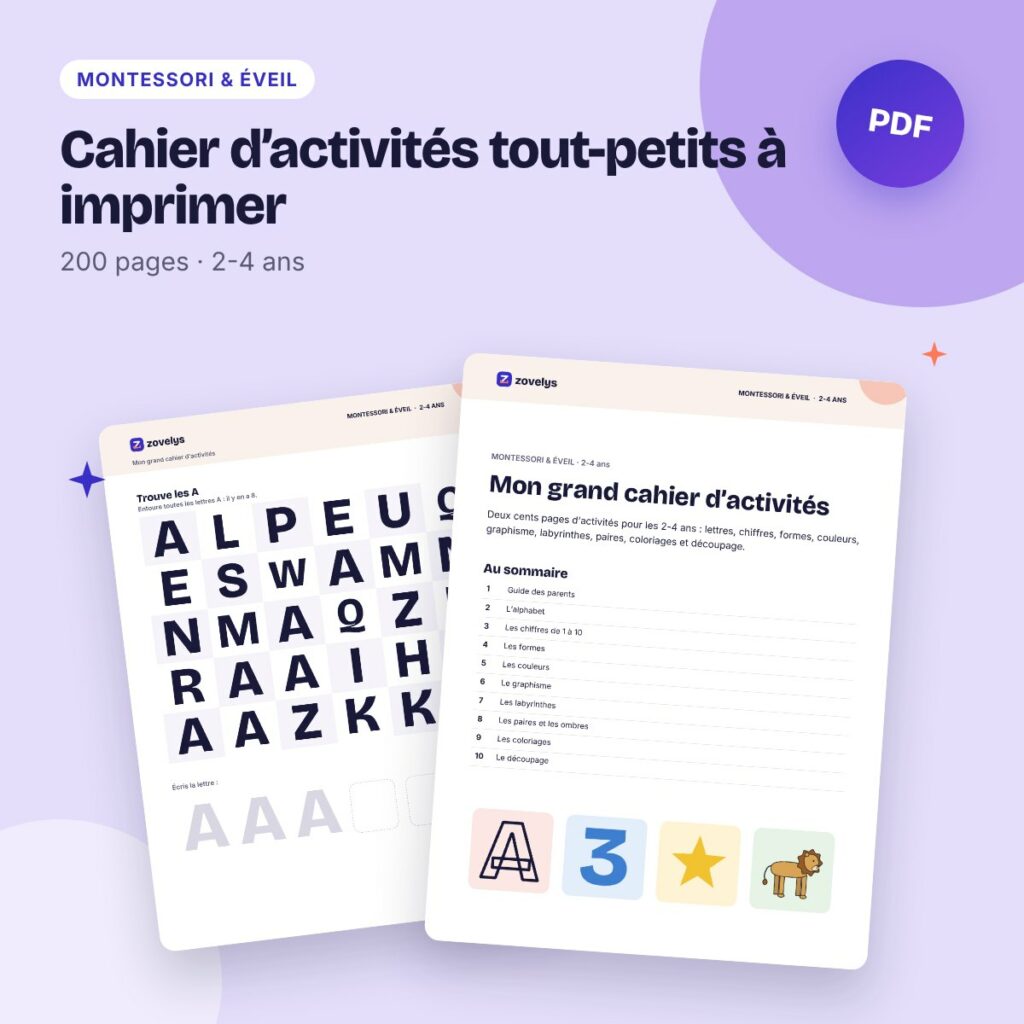 Cahier d’activités tout-petits – 200 pages : alphabet, chiffres, formes