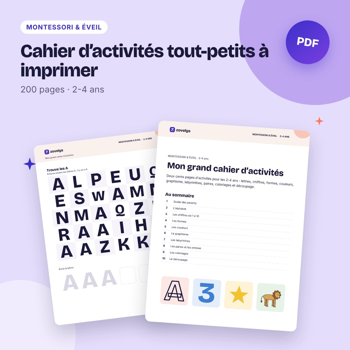 Cahier d’activités tout-petits – 200 pages : alphabet, chiffres, formes