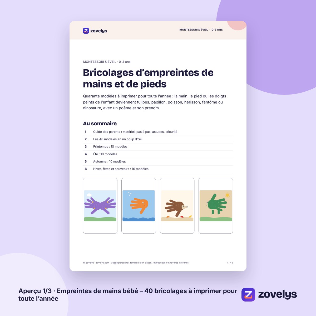 Empreintes de mains bébé – 40 bricolages à imprimer pour toute l’année – aperçu 1