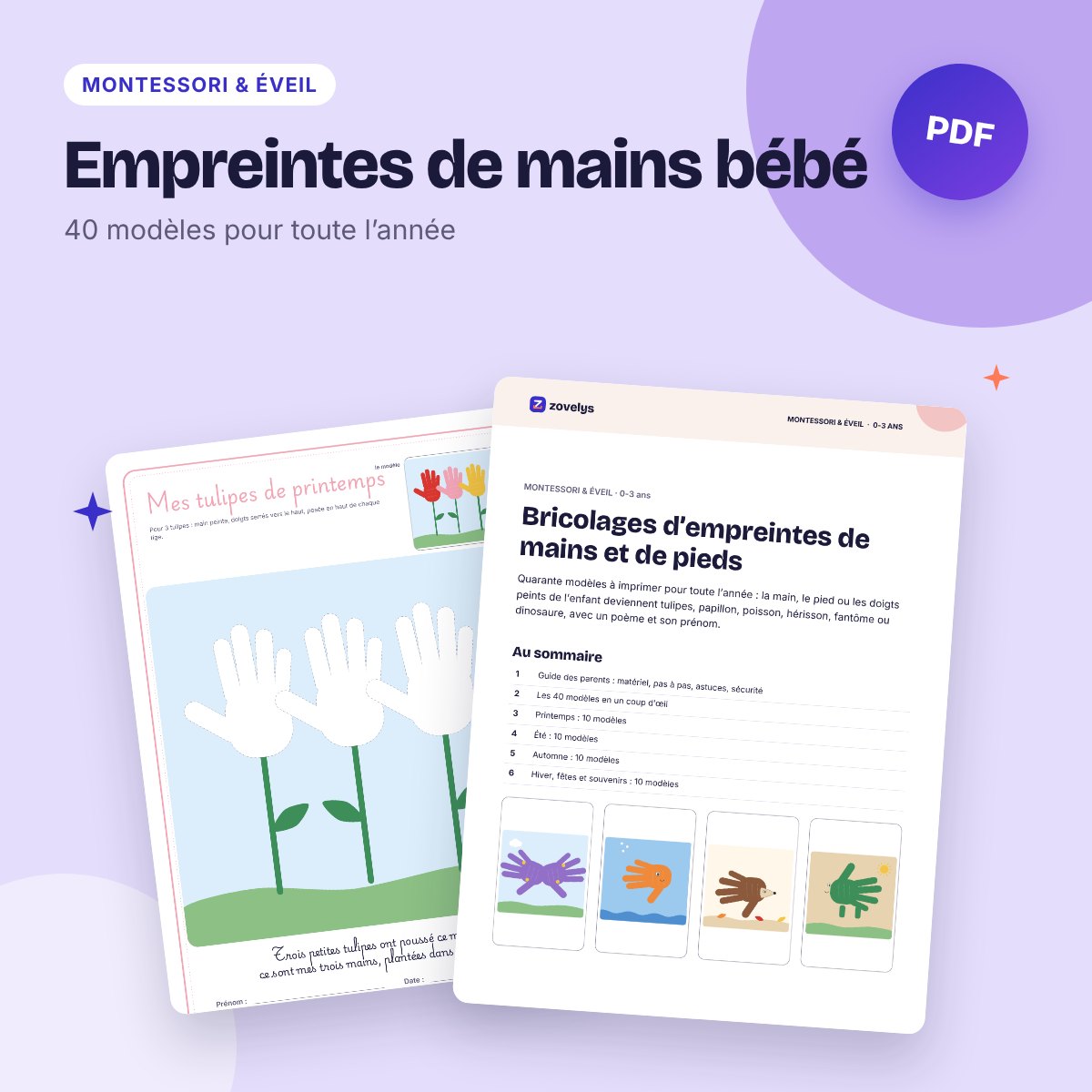 Empreintes de mains bébé – 40 bricolages à imprimer pour toute l’année