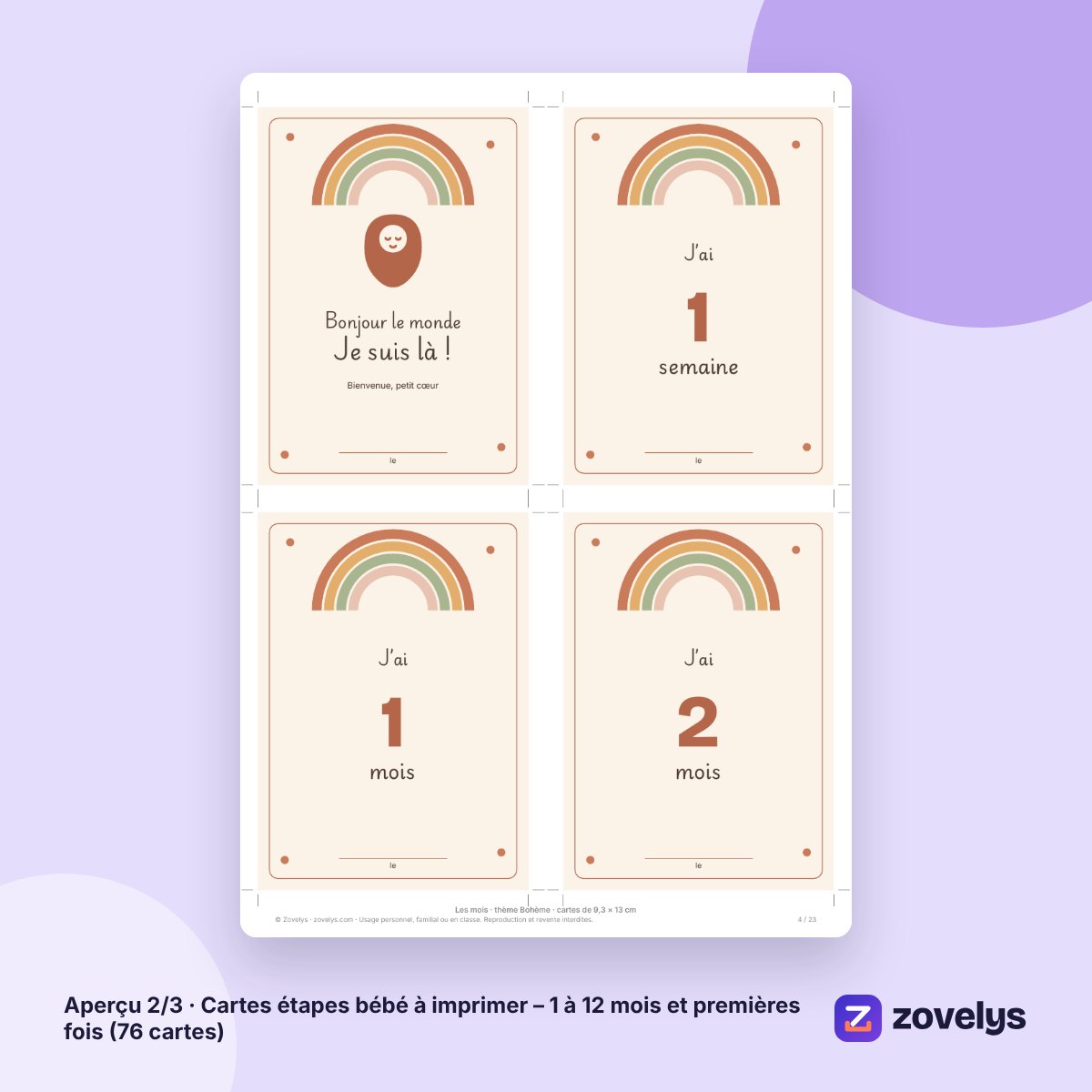Cartes étapes bébé à imprimer – 1 à 12 mois et premières fois (76 cartes) – aperçu 2