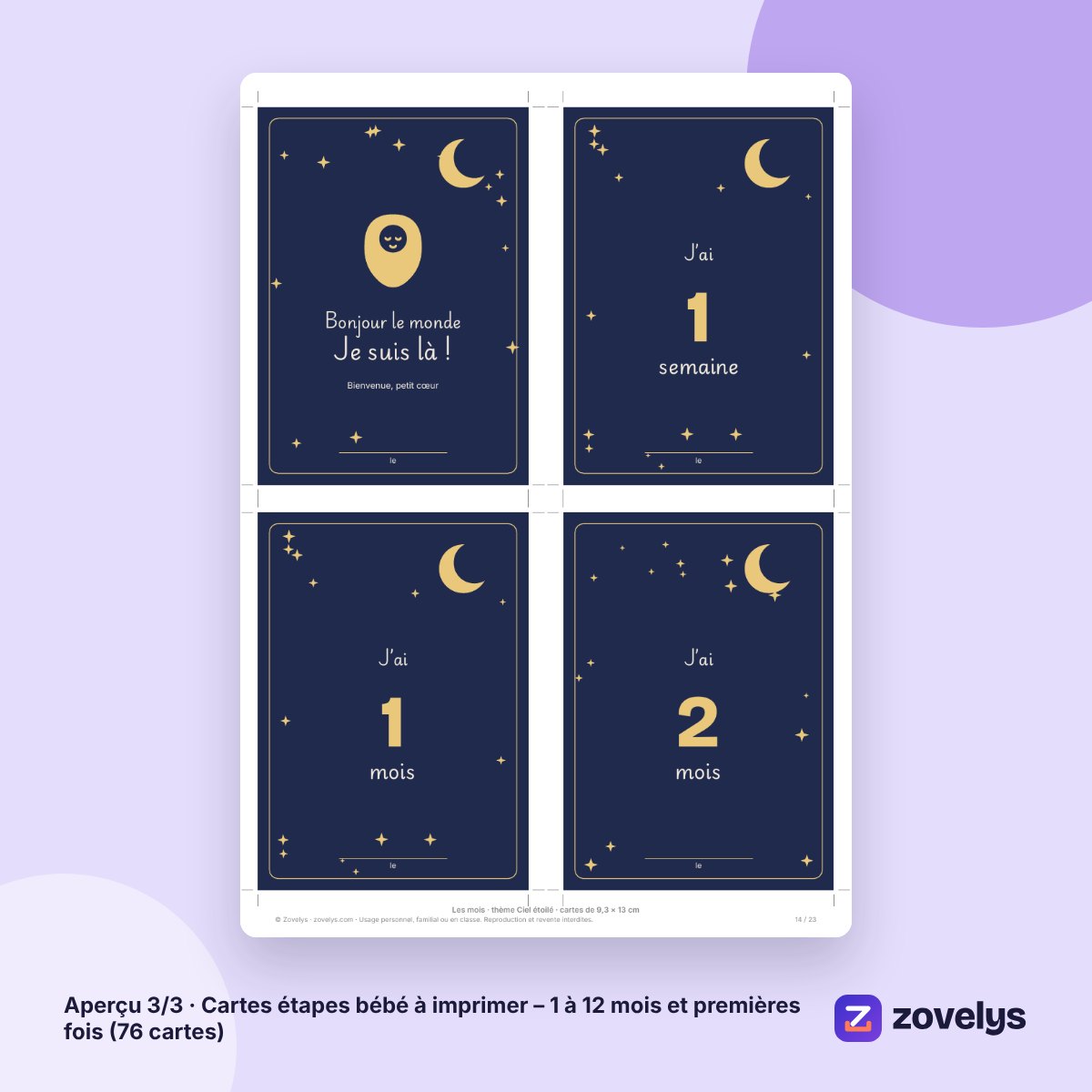 Cartes étapes bébé à imprimer – 1 à 12 mois et premières fois (76 cartes) – aperçu 3