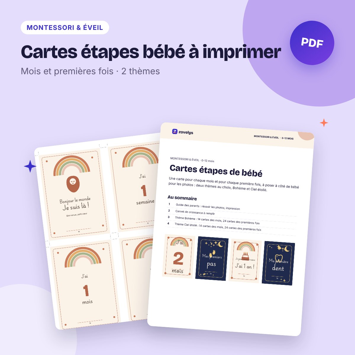 Cartes étapes bébé à imprimer – 1 à 12 mois et premières fois (76 cartes)