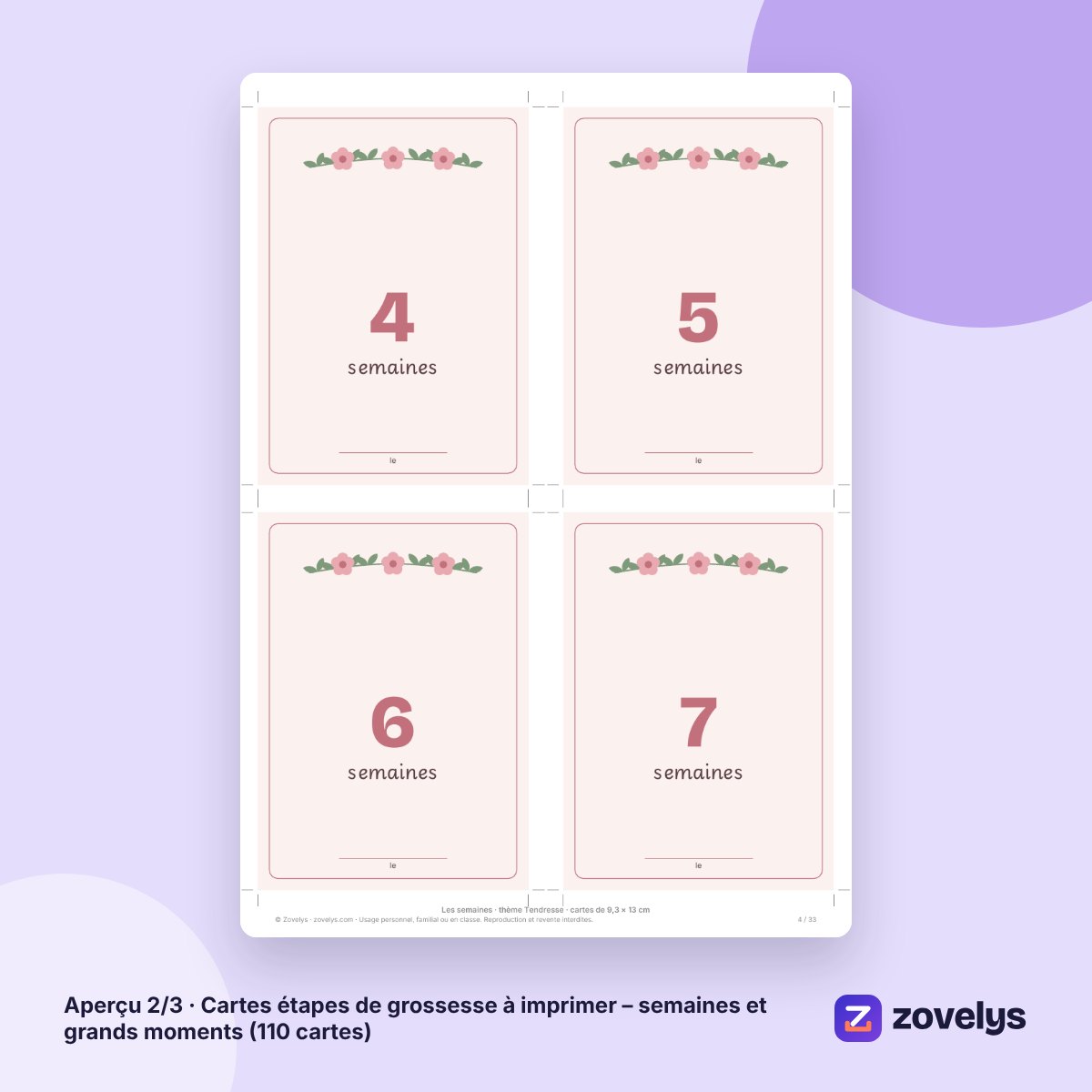 Cartes étapes de grossesse à imprimer – semaines et grands moments (110 cartes) – aperçu 2