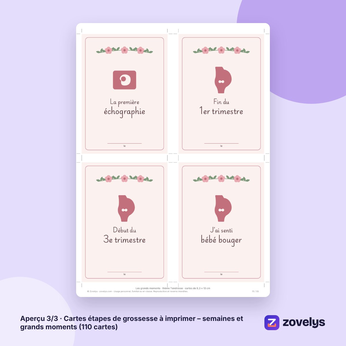Cartes étapes de grossesse à imprimer – semaines et grands moments (110 cartes) – aperçu 3