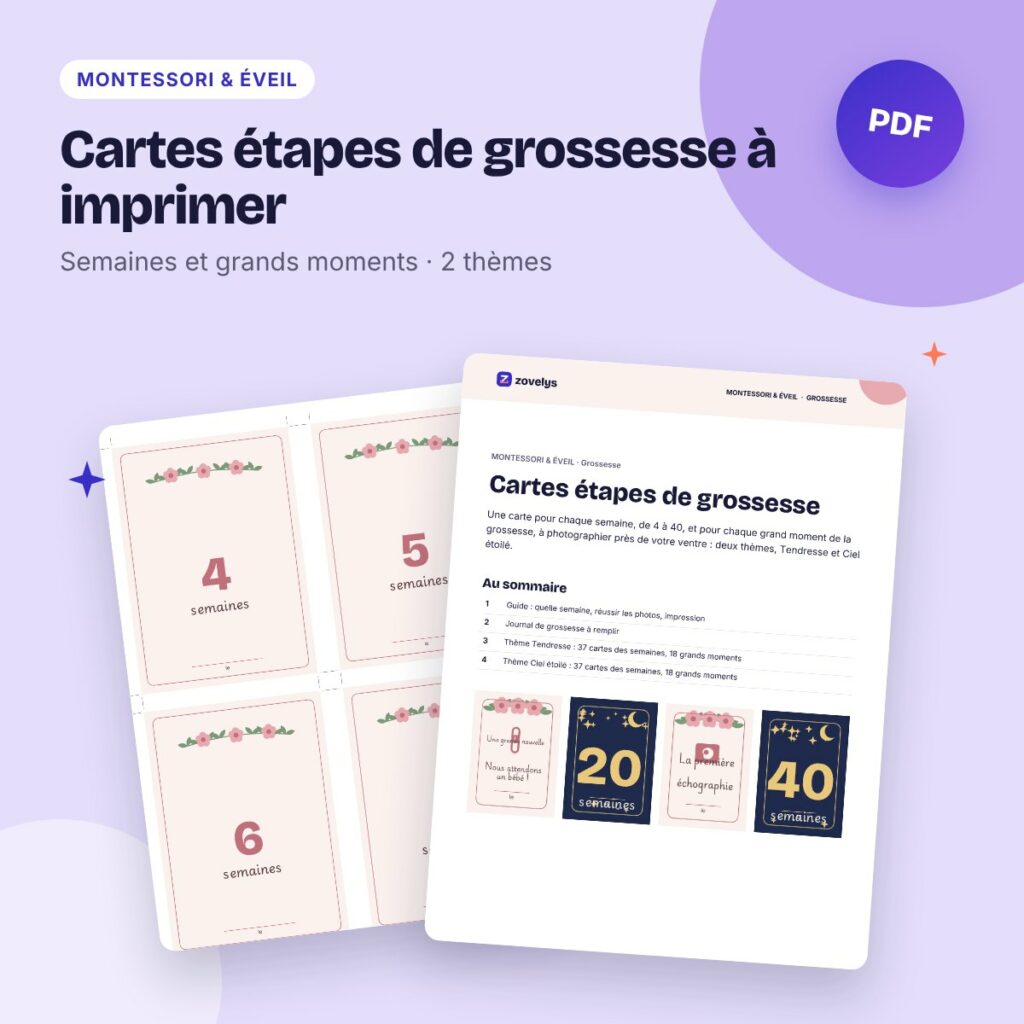 Cartes étapes de grossesse à imprimer – semaines et grands moments (110 cartes)