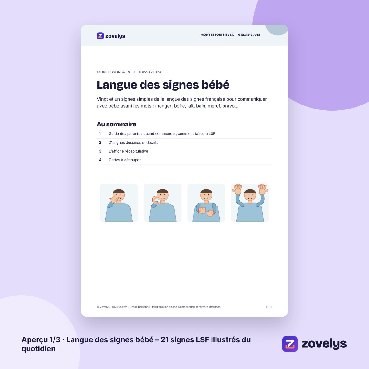 Langue des signes bébé – 21 signes LSF illustrés du quotidien – aperçu 1