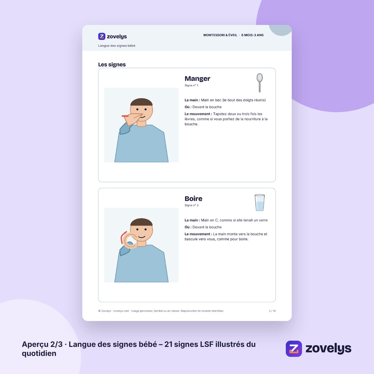 Langue des signes bébé – 21 signes LSF illustrés du quotidien – aperçu 2