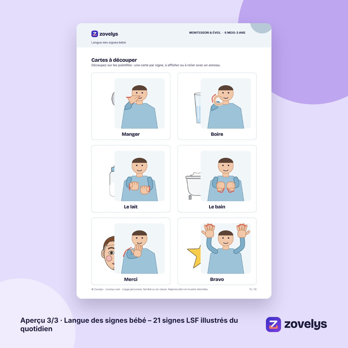 Langue des signes bébé – 21 signes LSF illustrés du quotidien – aperçu 3