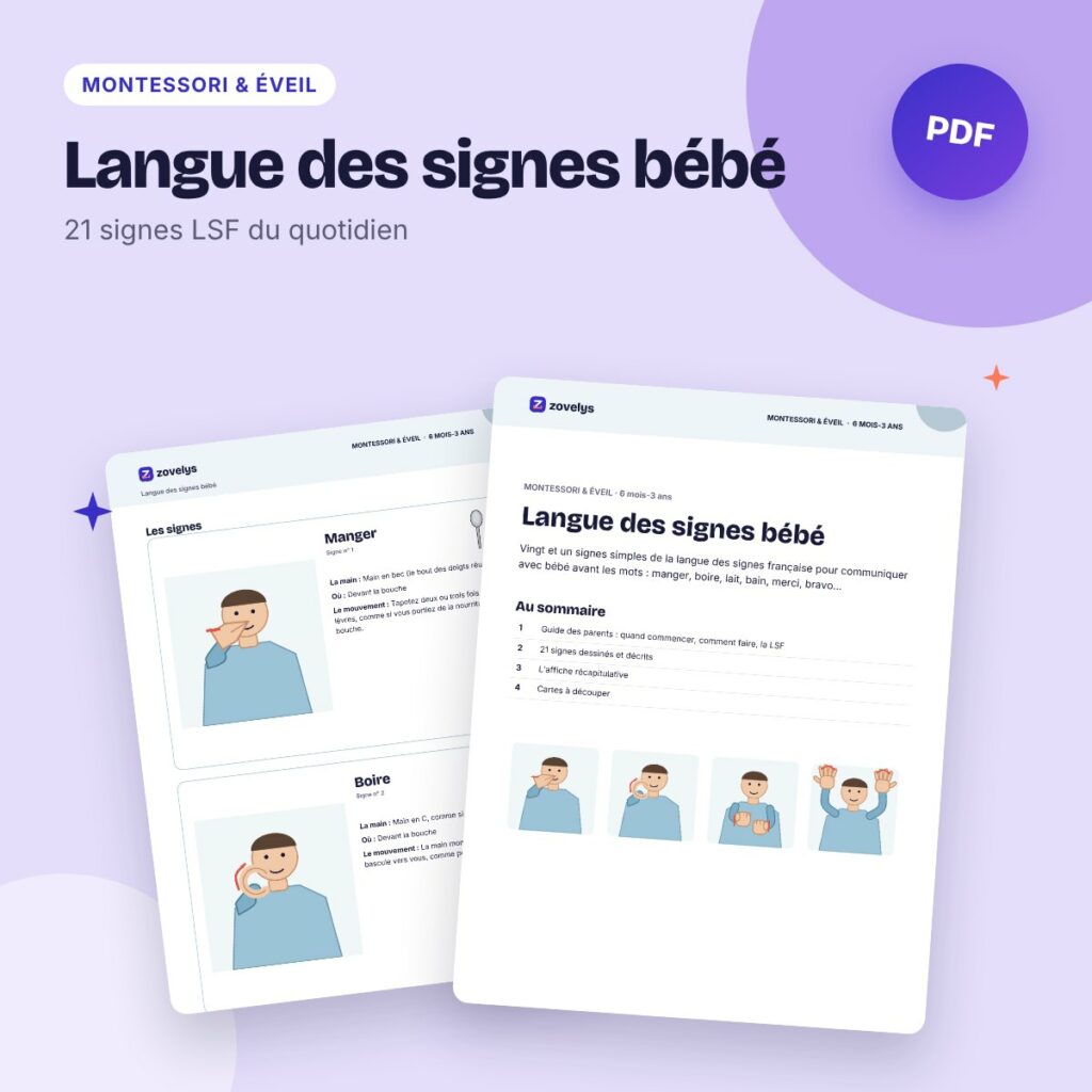 Langue des signes bébé – 21 signes LSF illustrés du quotidien